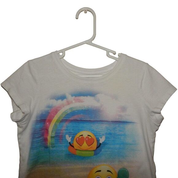 CHILDREN'S PLACE girl's medium 7/8 beach island time emoji graphic t-shirt - Picture 2 of 9
